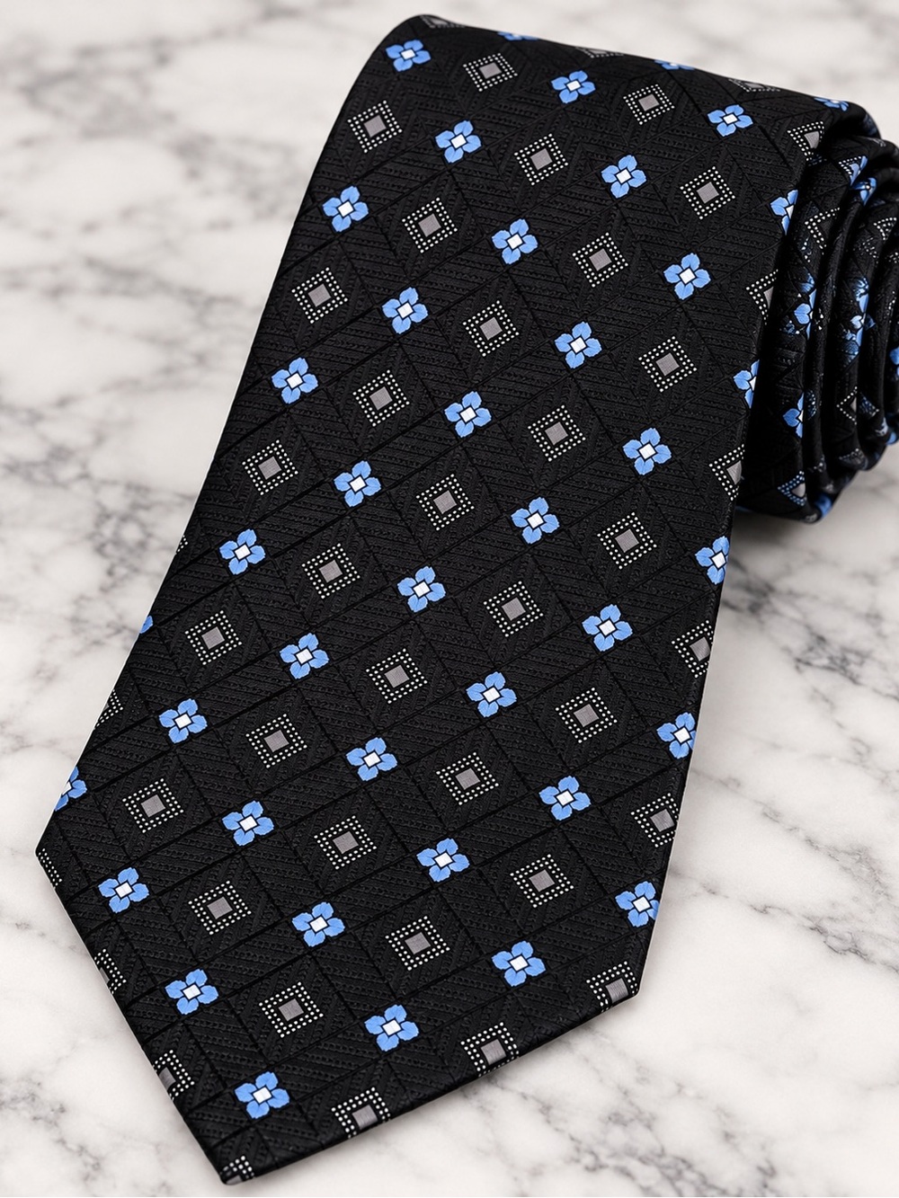 Jos A Bank Signature Collection 100% Silk Italian Geometric Tie Black Blue